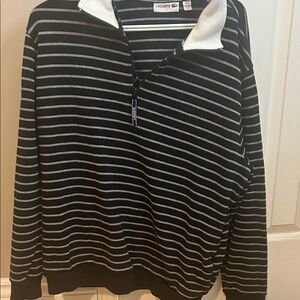 Lacoste Men's Black and White Zip-Up Sweater